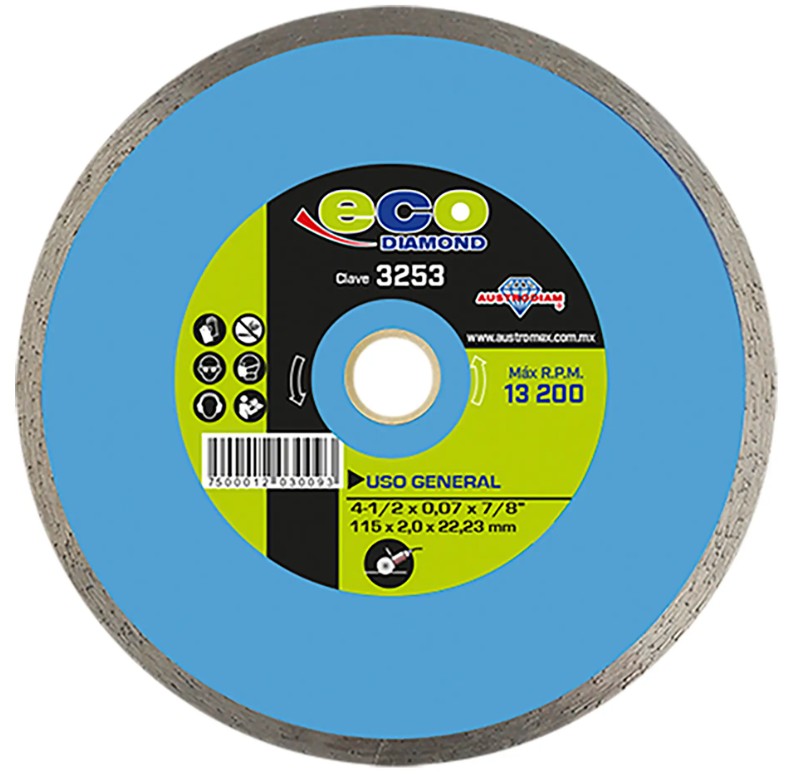 AUSTROMEX - 3253 - DISCO DE DIAMANTE DE 115 X 2.0 X 22.23 MM PARA CORTE DE MATERIALES DE CONSTRUCCIÓN EN GENERAL