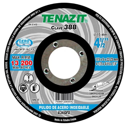 AUSTROMEX 388 DISCO ABRASIVO ESMERILAR INOXIDABLE 115X5X22.23 MM