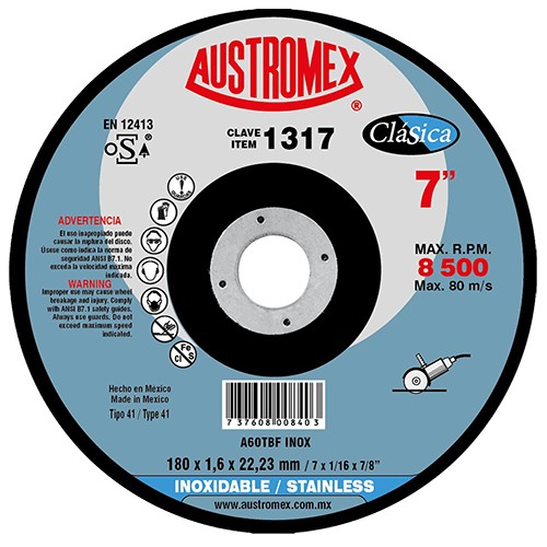 DISCO ABRASIVO CORTE INOXIDABLE 180X1.6X22.23 MM