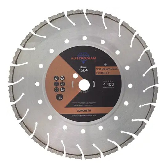 AUSTROMEX 1524 DISCO DIAMANTE CORTE CONCRETO REFORZADO 350X3.0X25.4 MM
