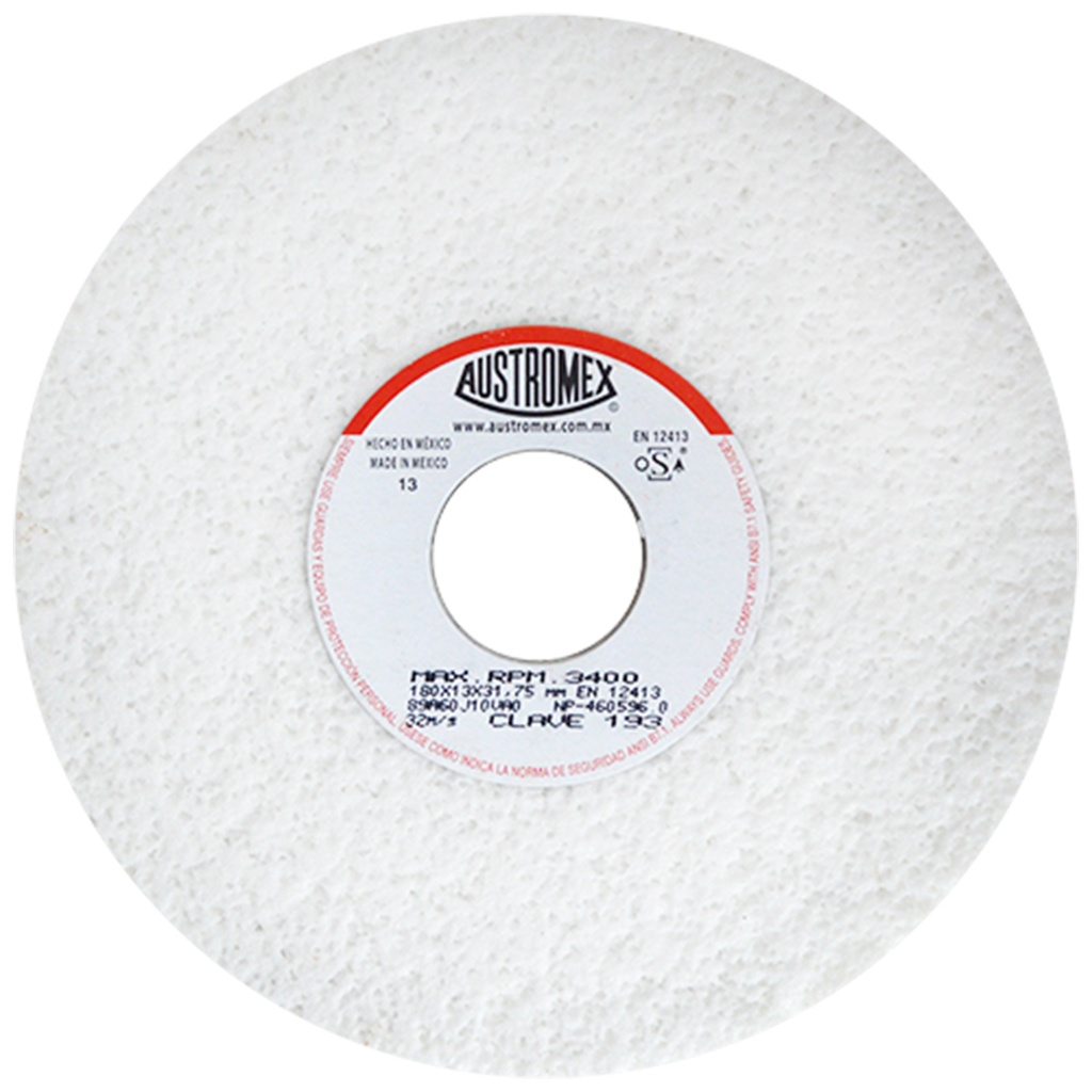 AUSTROMEX 193 RUEDA ABRASIVA PARA RECTIFICAR SUPERFICIES PLANAS Y CILINDRICAS DE 180 X 13 X 31.75 mm