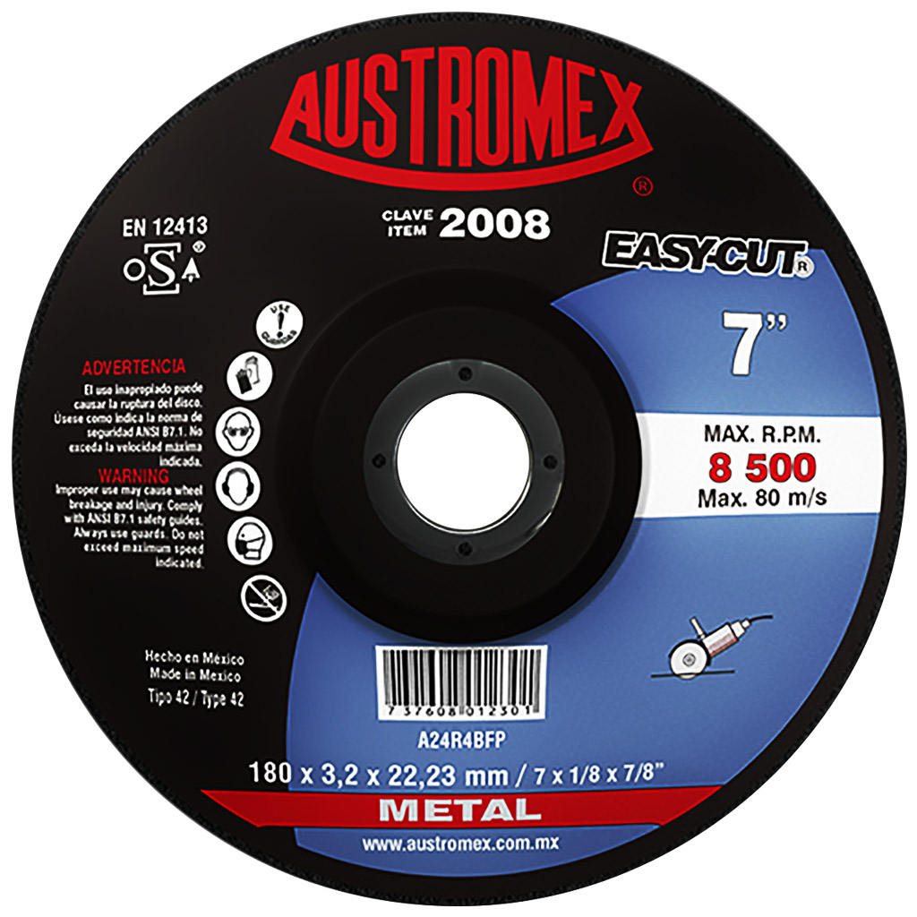 AUSTROMEX 2008 DISCO ABRASIVO CORTE METAL 180X3.2X22.23 MM