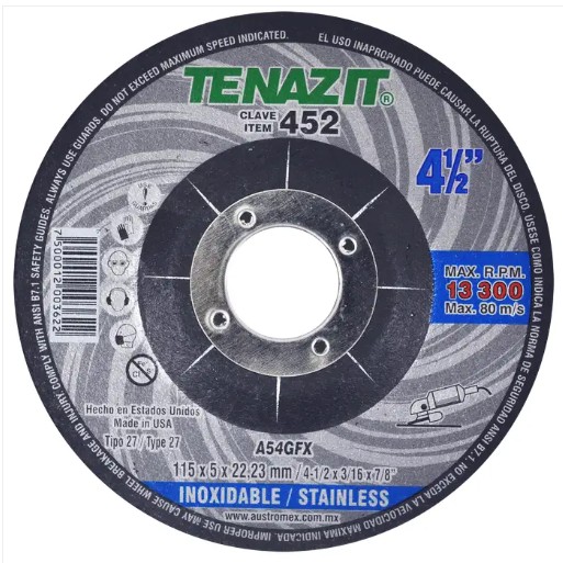 AUSTROMEX 452 DISCO ABRASIVO ESMERILAR INOXIDABLE 115X5X22.23 MM