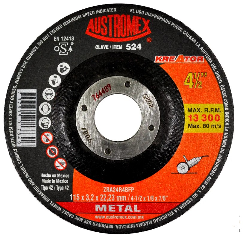 AUSTROMEX 524 DISCO ABRASIVO CORTE METAL 115X3.2X22.23 MM