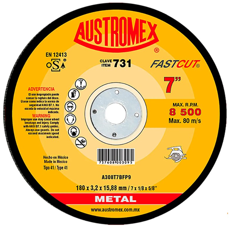 DISCO ABRASIVO CORTE ACERO 180X3.2X15.88 MM