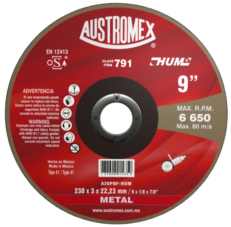 DISCO ABRASIVO CORTE METAL 230X3X22.23 MM