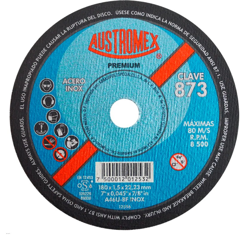 DISCO ABRASIVO CORTE INOXIDABLE 180X1.5X22.23 MM