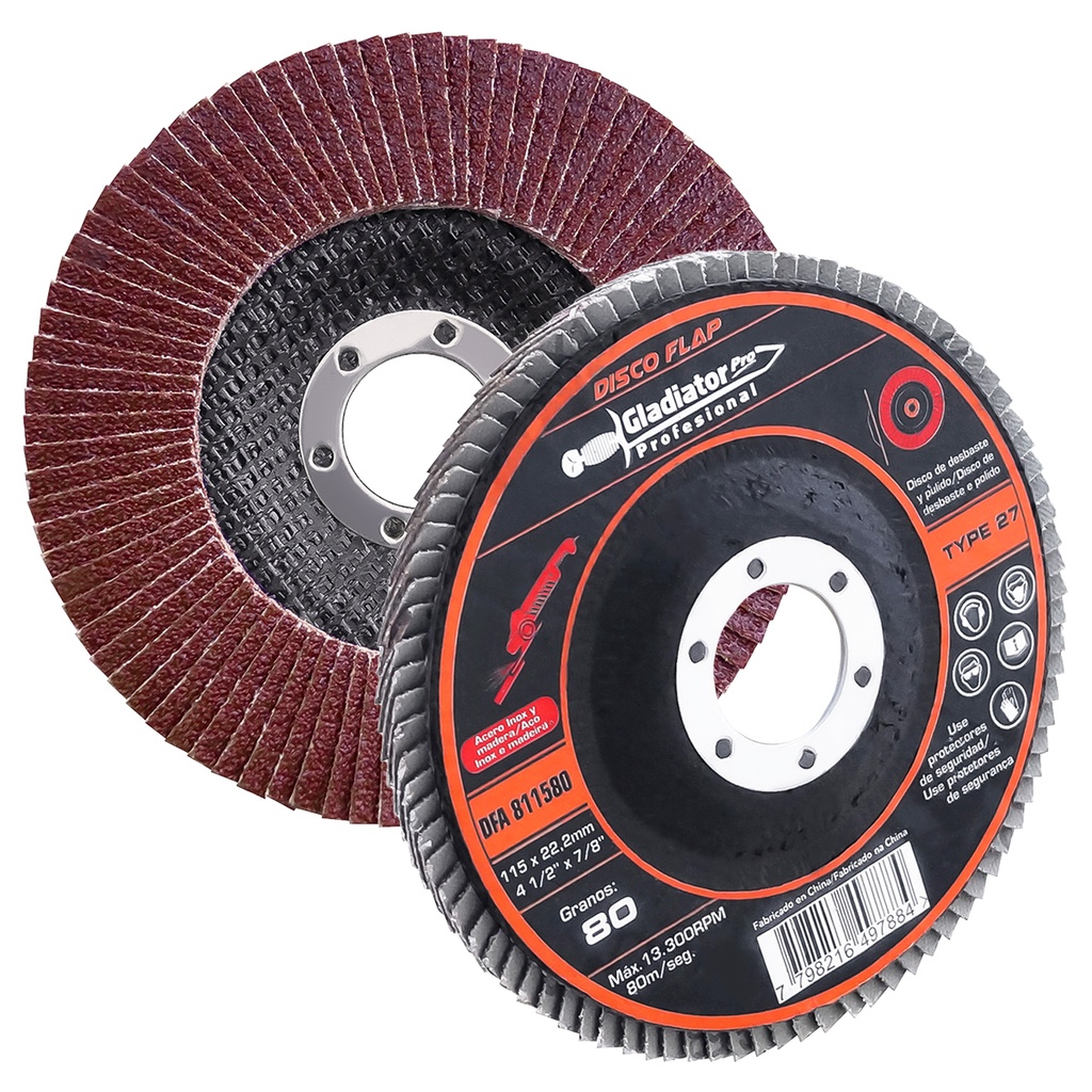 GLADIADOR DFA811580 DISCO LAMINADO ALUMINIO 4 1/2 X 7/8 GRANO 80