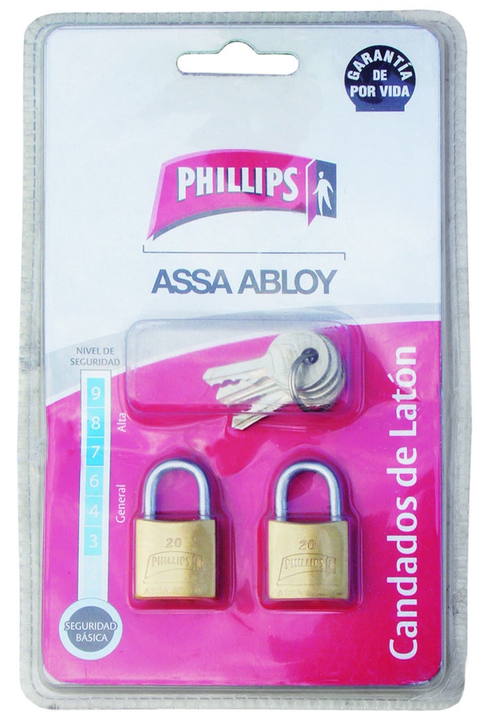PHILLIPS MX2321 CANDADO LATON 20 GEMELO BLISTER