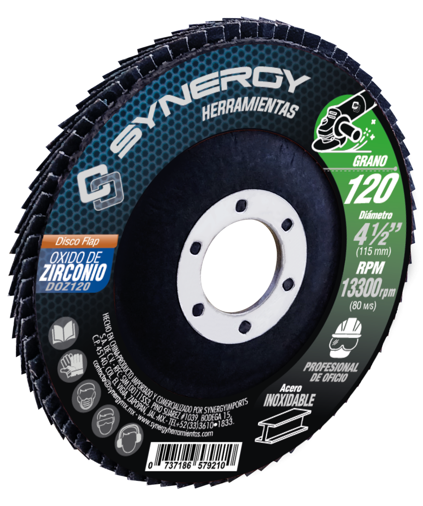 SYNERGY DOZ120 DISCO FLAP LAMINADO 4 1/2 X 7/8 GRANO 120