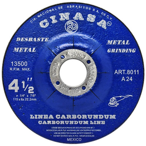 CINASA 8011 DISCO DESBASTE METAL  4 1/2x1/4x7/8 115X6X22.2MM