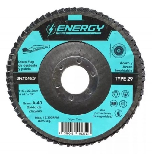 ENERGY DFZ11540/29 DISCO LAMINADO PARA DESVASTE 4 1/2 X 7/8 GRANO 40