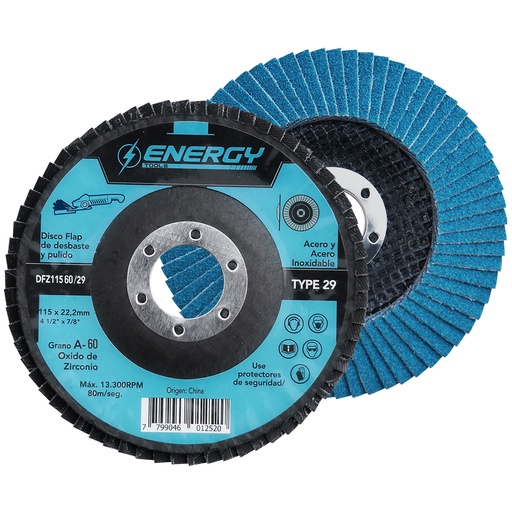 ENERGY DFZ11560/29 DISCO LAMINADO ZIRCONIO 4 1/2 X 7/8 GRANO 60