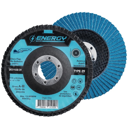 ENERGY DFZ11580/29 DISCO LAMINADO ZIRCONIO 4 1/2 X 7/8 GRANO 80