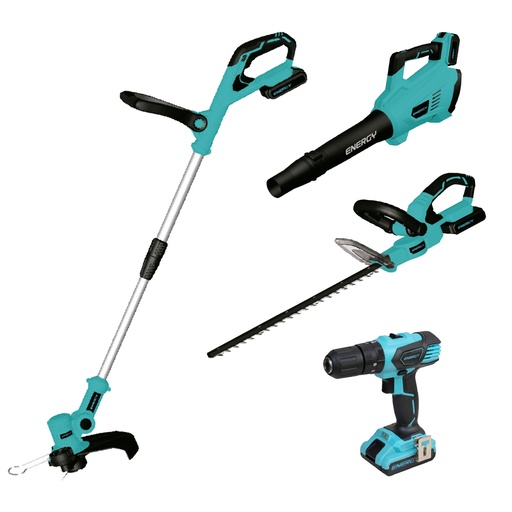 KIT TALADRO PERCUTOR Y JARDINERIA